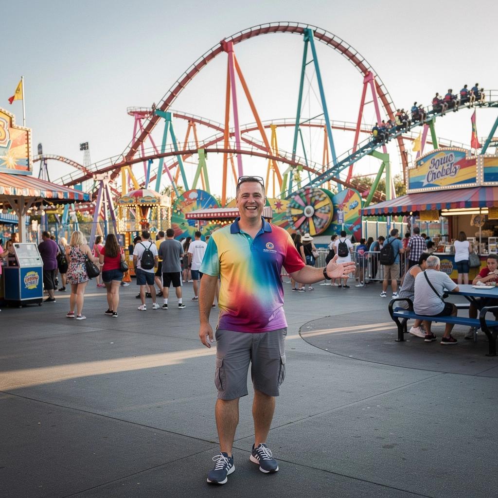 Семейная группа, наслаждающаяся захватывающими американскими горками в тематическом парке.